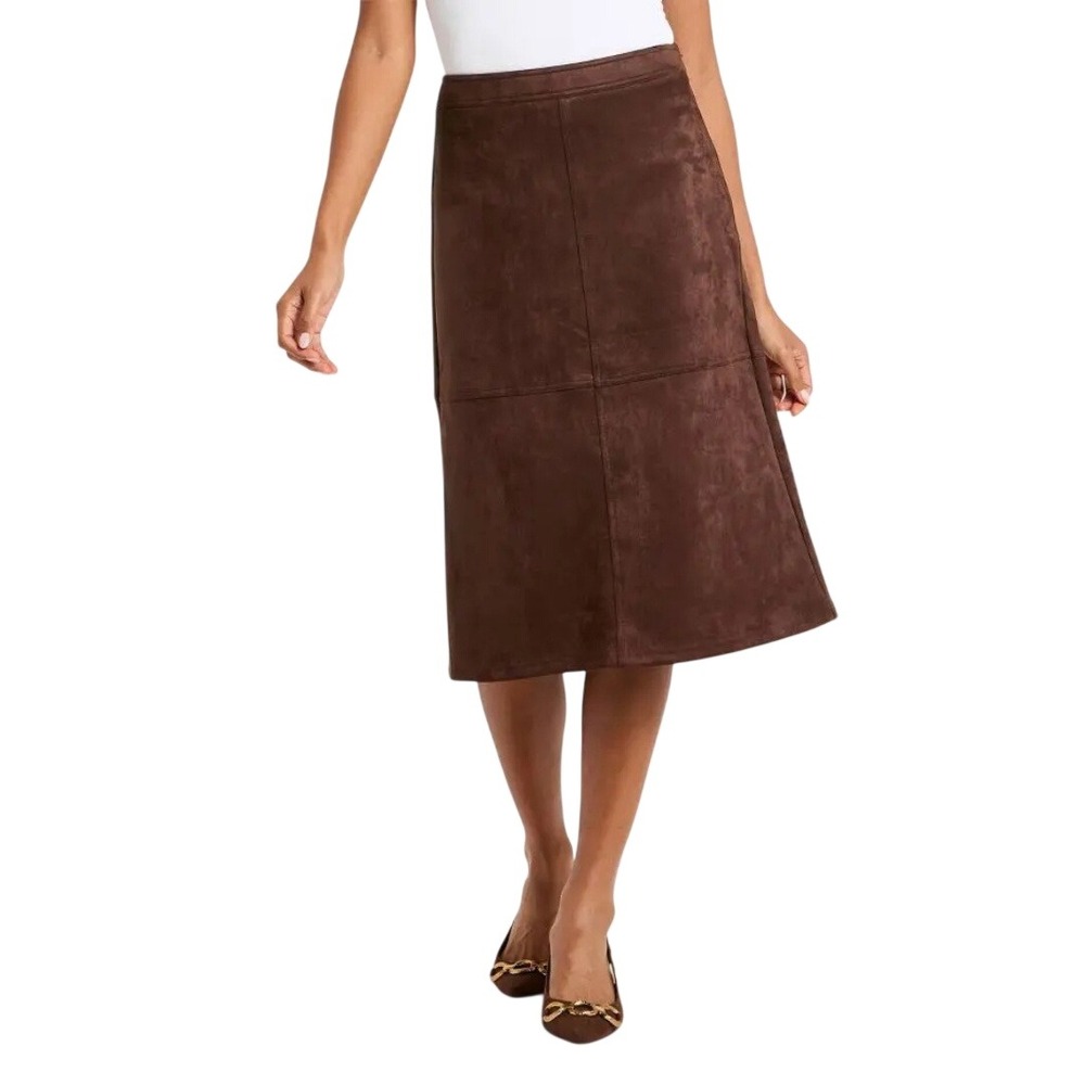 A New Day Women's Brown Faux Suede A-Line Midi Skirt Size 10